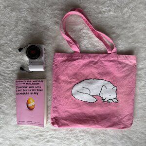 Pink sleeping wolf tote bag
